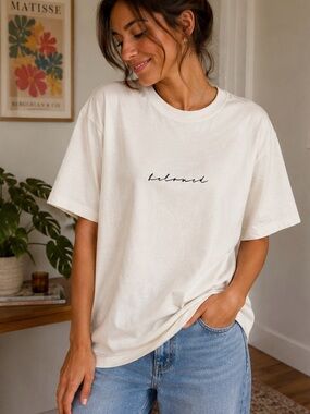 Bella Canvas Cream Short Sleeve Tee with Black Script “Beloved”